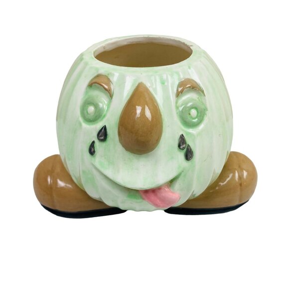 Vintage Ceramic Pumpkin Head Planter With Feet Whimsical Decor Cottagecore - Picture 1 of 6
